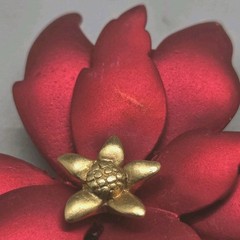 Vintage Tona Red & Gold Satin Poinsettia Brooch Pin Jewelry Signed 2.25″ EUC