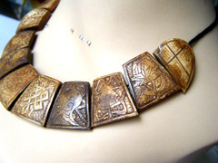 Vtg Necklace Carved yak Bone 10 Pieces Tribal segments symbols Tibetan Artisans