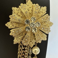 Faux Pearl Rhinestone Flower Multi Strand Gold Tone Necklace Costume Statement