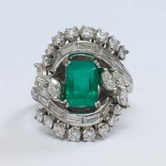 Art Deco Ballerina Cluster Ring 2.4 Ct Lab Created Emerald 14k White Gold Over