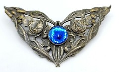 Silver Plated Art Nouveau Fairy Wing Blue Stone Sash Pin