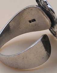 Vintage Sterling 925 Repousse Scrollwork Shield Panel Adjustable Ring Size 6.5