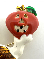 Vintage Halloween Ghost Brooch Enamel Pumpkin Jack O Lantern Statement Pin 2×2″