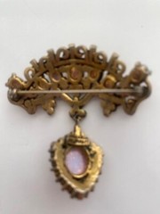 VINTAGE HOLLYCRAFT GOLD-TONE FAUX FIRE OPAL CABOCHON Rhinestone BROOCH