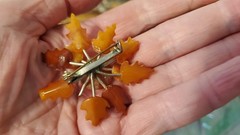 Vintage former USSR butterscotch amber brooch two missing leaves
