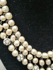 STUNNING 1950s Pearls & Rhinestone DROP Necklace & Clip Earring SET Estate WoW!