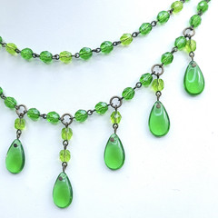 Green Necklace 18” Vintage Glass Czech Beads Women`s Jewelry Art Deco Style