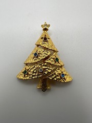 Vintage Gold Christmas Tree Brooch Multi Colored Rhinestone 4.5cm BB15