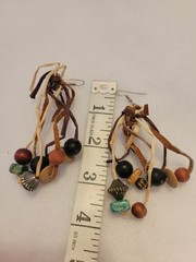 Vtg Boho Dangle Earrings Mixed Beaded Leather Wood Metal Stone Fashion Jewelry