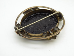 Antique Victorian Micro Mosiac Flower Brooch Gold Filled Black AS IS