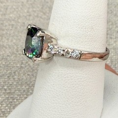 Vintage Ring Silver Tone Watermelon Solitaire Marked 925 Untested