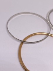 Vintage Bangle Bracelet Set of 3 Faux Pearl Gold Tone Silver Tone Stackable Bang