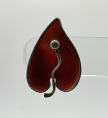 VTG Einar Modahl Norway Sterling Red Enamel Leaf Screw Back Earrings 8.2g #bad