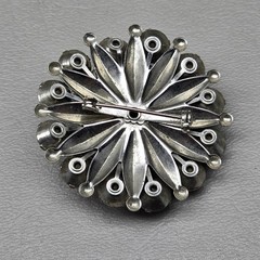 Vintage Blue Rhinestone Brooch Silver Tone Round Starburst Pin 1.5in