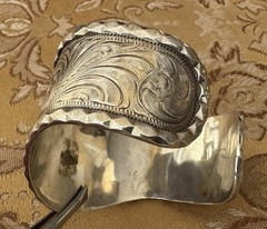 Vintage Premium Western Hand Engraved Sterling Silver Signed Moses Cuff Bracelet