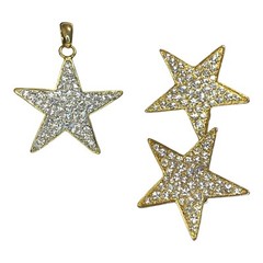 Pave Crystal Rhinestone Goldtone Star Pendant *NO CHAIN* & Clip On Earrings VTG