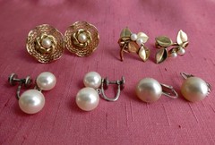 SCREW BACK/CLIP ON MID CENTURY EARRING PAIRS, NO FLAWS; PEARL,STEARLING + MORE