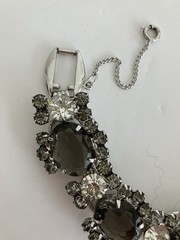JULIANA Large Smoky Oval Glass Clear & Gray Rhinestones 5 Link Bracelet GORGEOUS