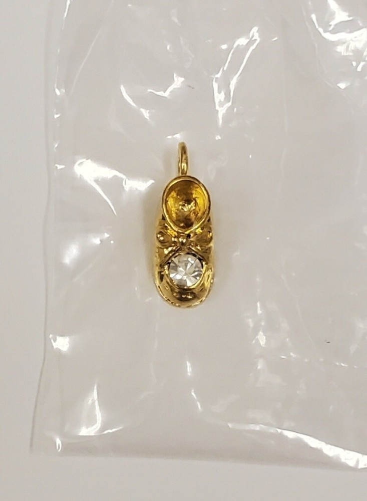 Baby Bootie Birthstone Charm April Simulated Diamond Goldtone New Vintage NOS