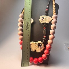 Vintage Necklace Lot Eclectic Kid Core Chunky Wood Beads Sheep Pink