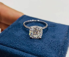 10MM Cushion Cut Lab Created Diamond Solitaire Engagement 14K White Gold FN Ring