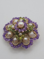 Swoboda Pearl Amethyst Peridot Pin Minty!