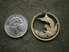 Blue Marlin QE II Bahamas 50 Cents Coin Vtg Two Tone 800 Silver Charm Pendant 6g