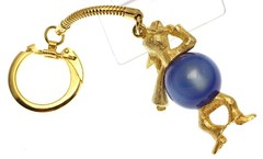 Vintage Edlee Keychain Gold Tone Rhinestone Duck Blue Moonglow Lucite Belly