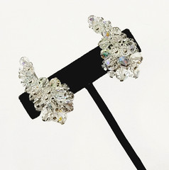 Cluster Climber AB Crystal Sparkly Elegance Silver Tone Vintage Clip on Earrings