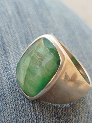 Lovely Silver 925 Mens Green Emerald Ring Us Size 13 Signed SJS Ⓟ