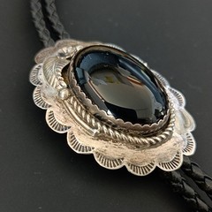 Western Bolo Tie Black Onyx Sterling Silver Cowboy Cowgirl Statement Handmade