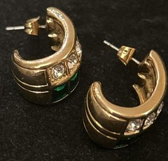 SAL Swarovski Pierced Earrings With White And Green Rhinestones
