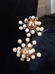 MCM Atomic Milk Glass Clip On Earrings Gold Tone