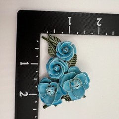 Vintage Blue Roses Enamel Flower Brooch Pin Floral Botanical Garden Jewelry