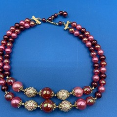 NECKLACE vintage 1950s 1960s Pink Purple BEADS 2 strands glitter small 14-16″