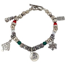 Christmas Holiday Red Green Charm Bracelet | Vintage Sterling Silver 925 | 6.75″