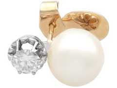 Vintage Cultured Pearl and 1.07Ct Diamond Platinum Earrings Circa 1950