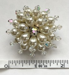 Vintage Faux Pearls AB Beads Iridescent Round Domed Brooch Pin 1960s
