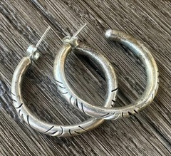 Signed MWS Mexico Hoop Earrings 925 Large Etched Hoops Sterling Silver 925 #10