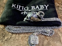 VINTAGE King Baby Studio Sterling Silver MERCURY SKULL Necklace 24″ Rare Bad Azz