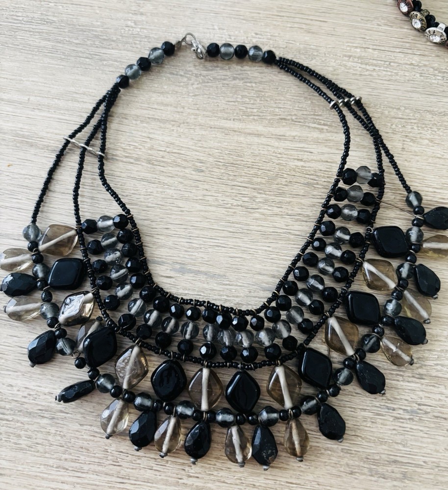 Vintage collar style Multi Beaded Black And Gray Beads Necklace