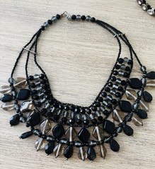 Vintage collar style Multi Beaded Black And Gray Beads Necklace