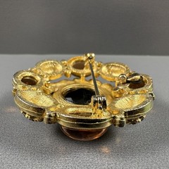 Vintage Brooch Pendant Brown Gold Tone Glass Rhinestone Statement Pin