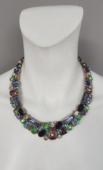 JTV Jewel Tone Rhinestone Statement Bib Necklace and Cuff Bracelet