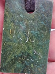 Vintage Carved Green Stone Pendant Leather Cord Necklace