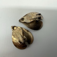 VTG Einar Modahl Norway Sterling White Enamel Leaf Clip-On Earrings 6.7g #y41