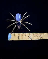 Vintage Czech Spider Brooch Gold Cats Eye Glass Cabochon Purple Rhinestone