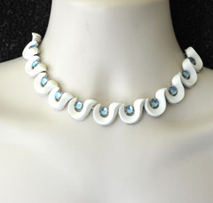 Vtg Trifari Choker Necklace white blue silver tone Santa Anita signed BB19
