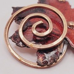 Vintage Matisse Leaf Brooch and Clip On Earrings Copper Enamel Vintage 1950s Set
