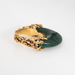 70s Vintage Malachite Brutalist Ring High Dome Sz 6.5 14k Yellow Gold Jewelry